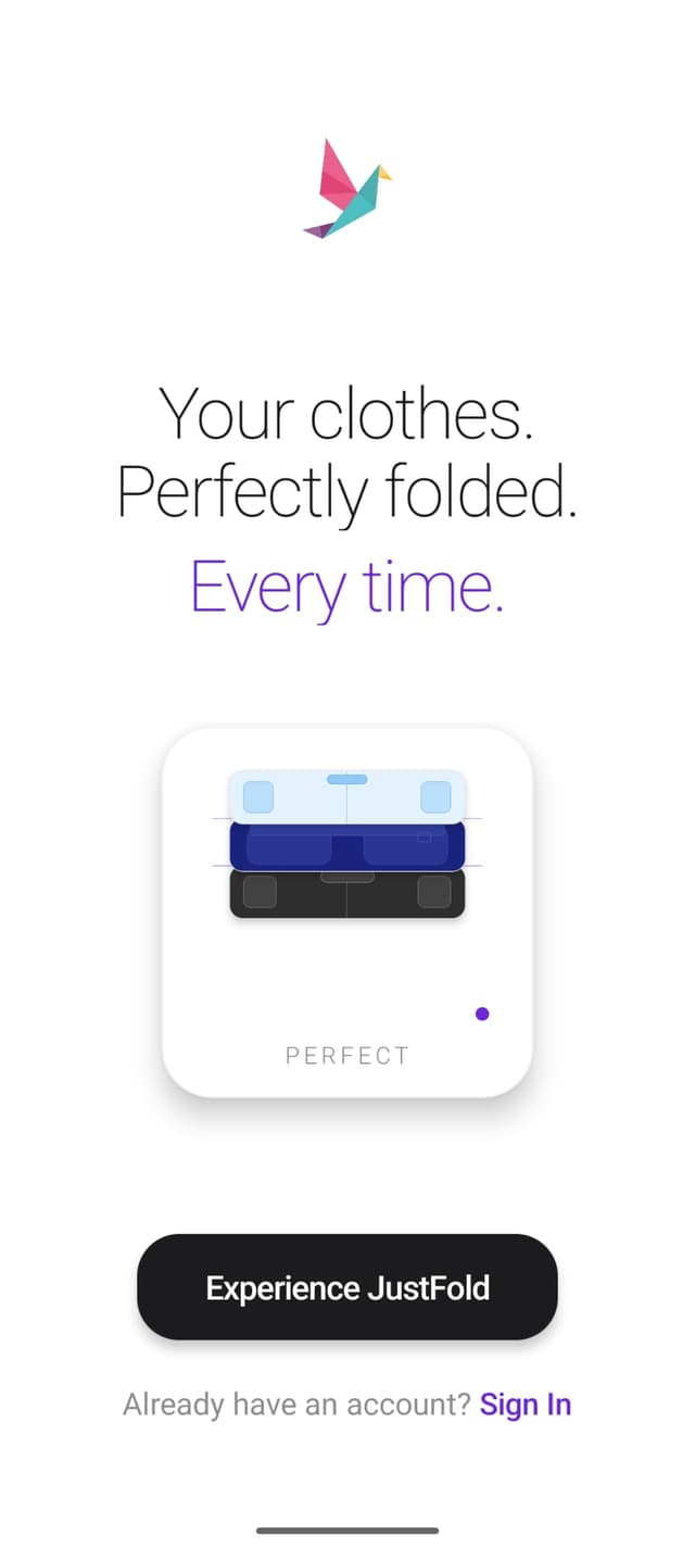 JustFold app — onboarding